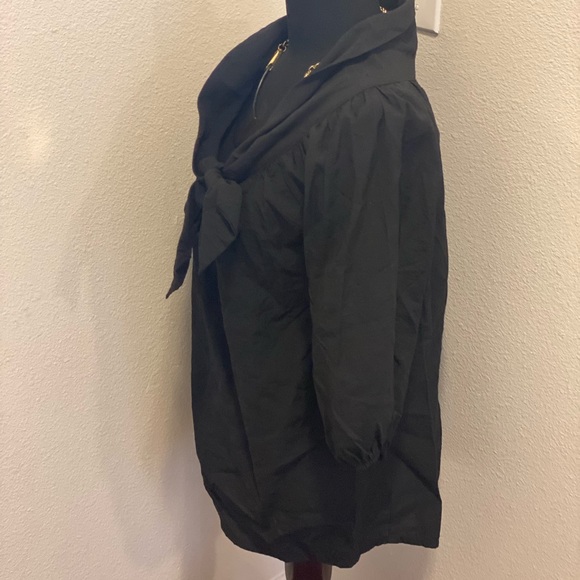 BCBG Max Azria Black Tie Neck Blouse Top Puff Sleeve Shawl Collar M - Picture 3 of 6